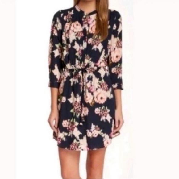 Daniel Rainn Shirt Dress Size Large Navy blue pink floral long sleeve - Picture 2 of 8